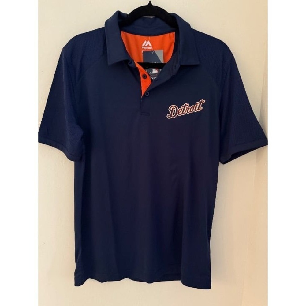 Men's Detroit Tigers Majestic Navy Golf Polo -Size Medium NWOT
